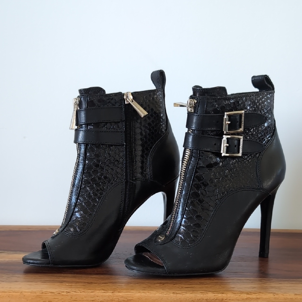 Vince Camuto Black Peep-Toe Heeled Boots